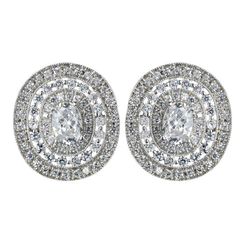 Antique Rhodium Silver Clear Vintage CZ Crystal Bridal Wedding Earrings 7795