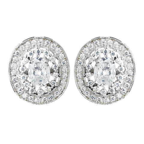 Antique Rhodium Silver Clear Pave CZ Crystal Vintage Stud Bridal Wedding Earrings 7796
