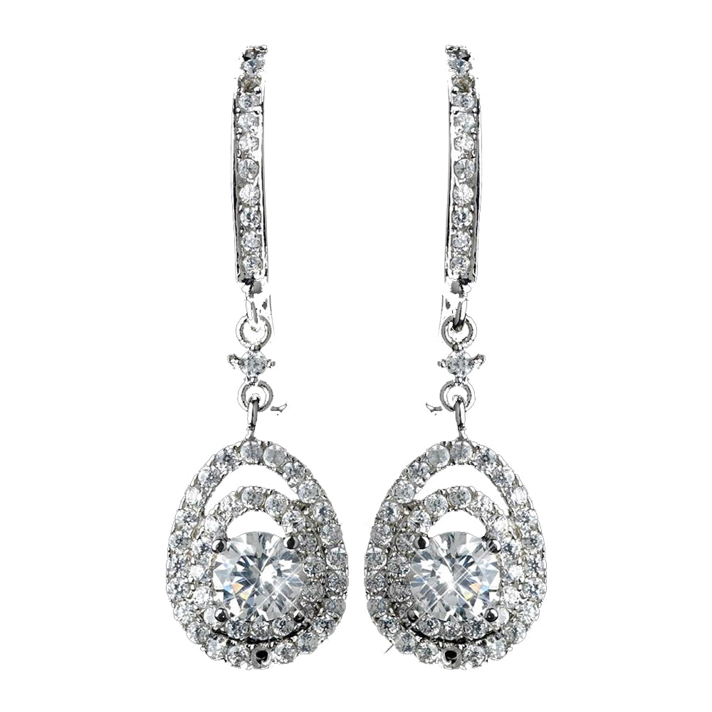Antique Rhodium Silver Clear CZ Crystal Vintage Drop Leverback Bridal Wedding Earrings 7797