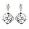 Antique Rhodium Silver Clear Diamond Shaped CZ Crystal Drop Bridal Wedding Earrings 7846