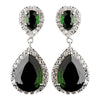 Antique Silver Emerald CZ Tear Drop Bridal Wedding Earrings 7850