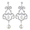 Antique Rhodium Silver Clear Rhinestone & Diamond White Pearl Chandelier Bridal Wedding Earrings 7863