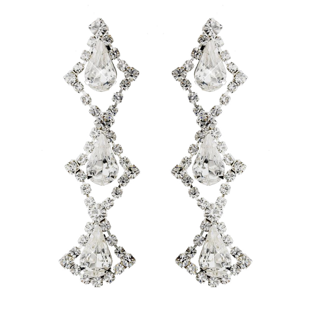 Silver Clear Teardrop Rhinestone Dangle Bridal Wedding Earrings 7919