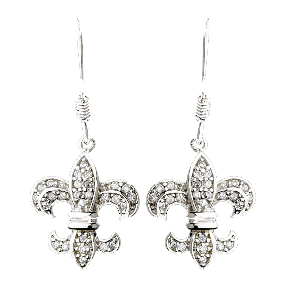 Silver Cubic Zirconia Fleur De Lis Earring Set 8120