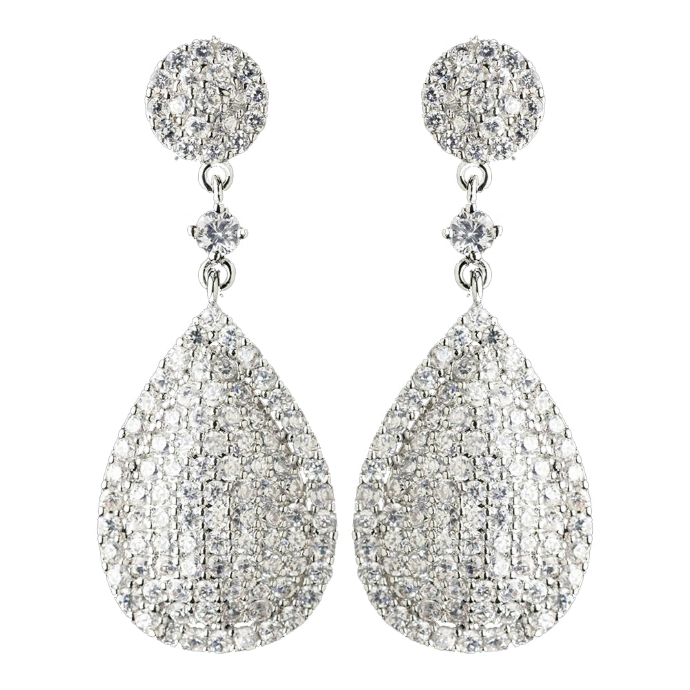 Rhodium Clear Pave Teardrop CZ Crystal Drop Bridal Wedding Earrings 82009