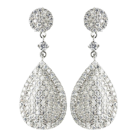 Rhodium Clear Pave Teardrop CZ Crystal Drop Bridal Wedding Earrings 82009