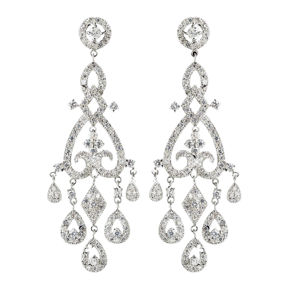 Rhodium Clear Pave CZ Crystal Chandelier Bridal Wedding Earrings 82011