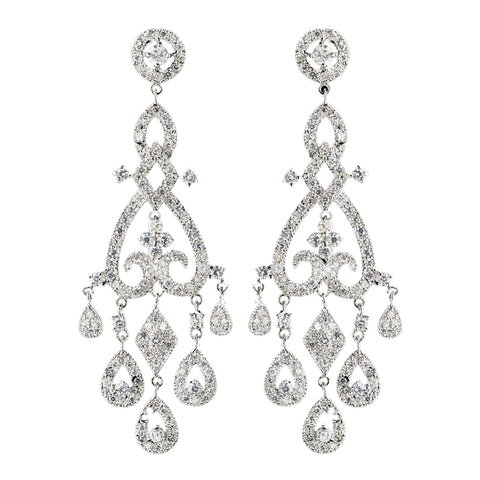 Rhodium Clear Pave CZ Crystal Chandelier Bridal Wedding Earrings 82011