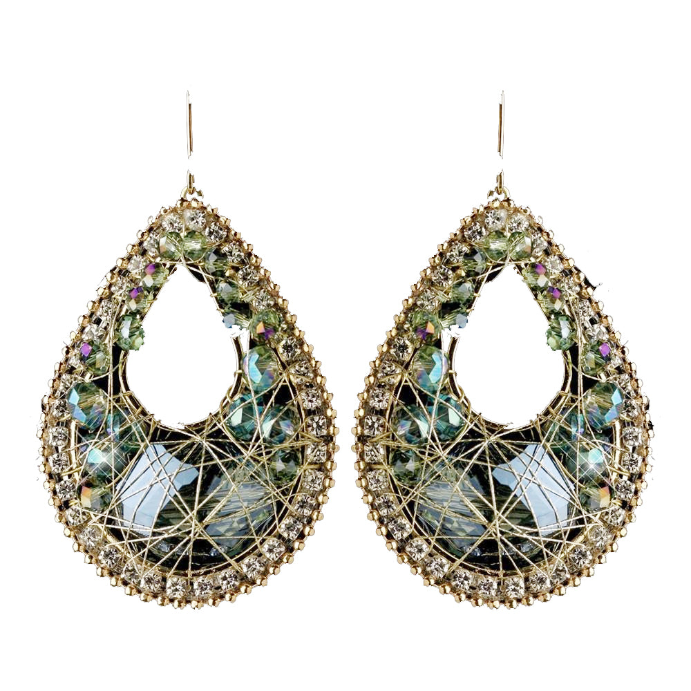 Gold Olive Green Beaded Rhinestone Hand Made Fashion Chandelier