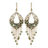 Gold Olive Green & Clear Rhinestone Hand Made Chandelier Bridal Wedding Earrings 82041