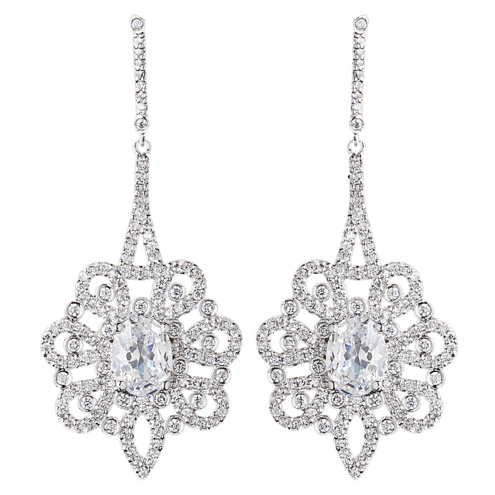 Rhodium Clear CZ Drop Bridal Wedding Earrings 8624