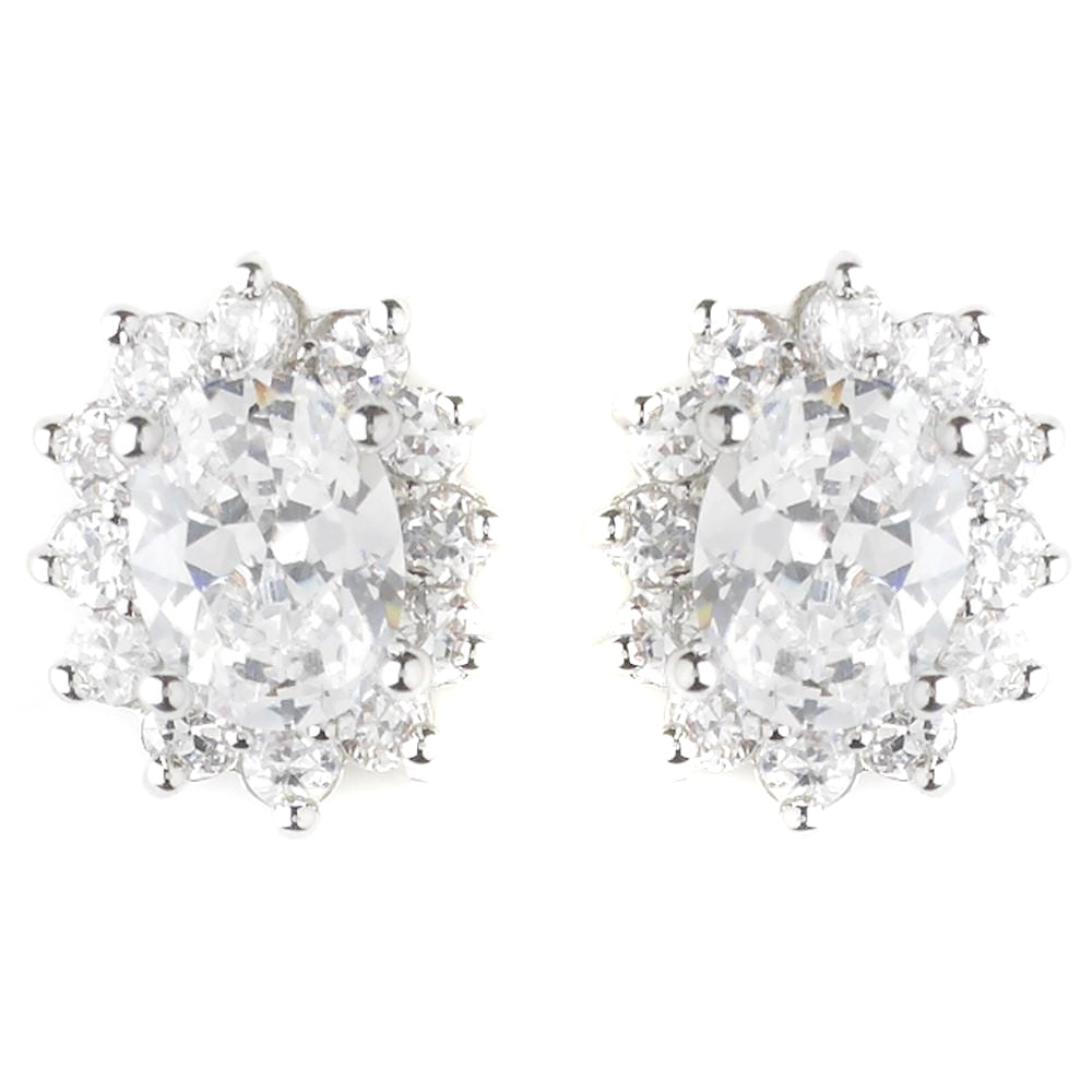 Antique Silver Clear CZ Crystal Bridal Wedding Earrings 8625