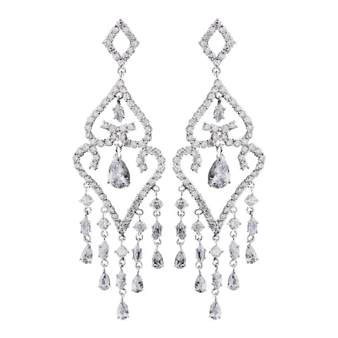 Stunning Silver Clear CZ Chandelier Bridal Wedding Earrings 8629