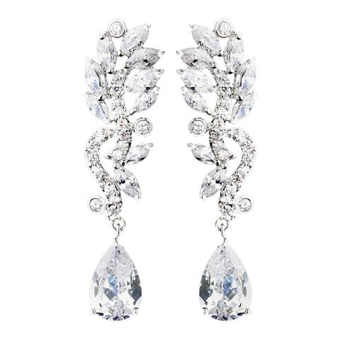 Immaculate Silver Clear CZ Dangle Bridal Wedding Earrings 8635