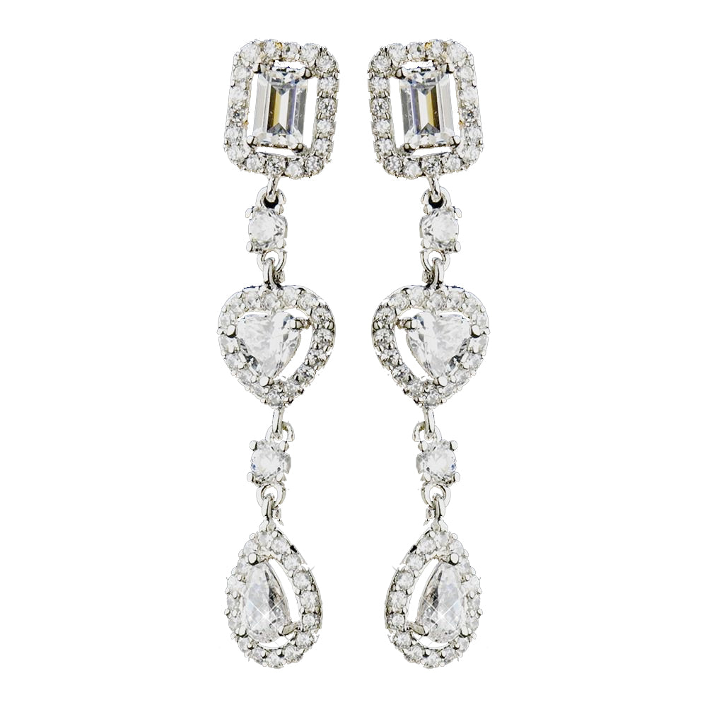 Antique Silver Clear Multi Cut CZ Bridal Wedding Earrings 8650