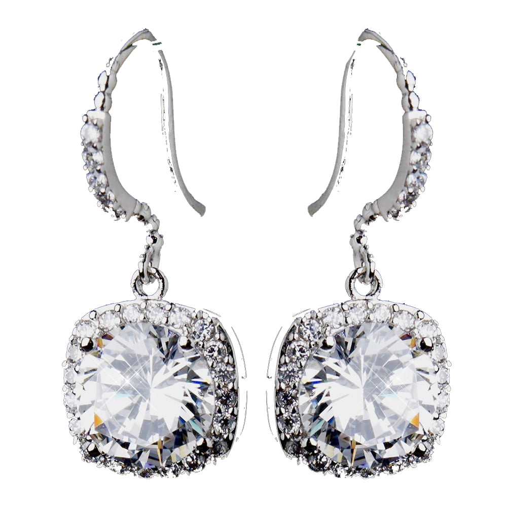Antique Silver Clear Round CZ Crystal Stud Bridal Wedding Earrings 8652