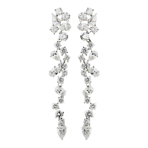 Antique Silver Clear CZ Crystal Dangle Bridal Wedding Earrings 8654