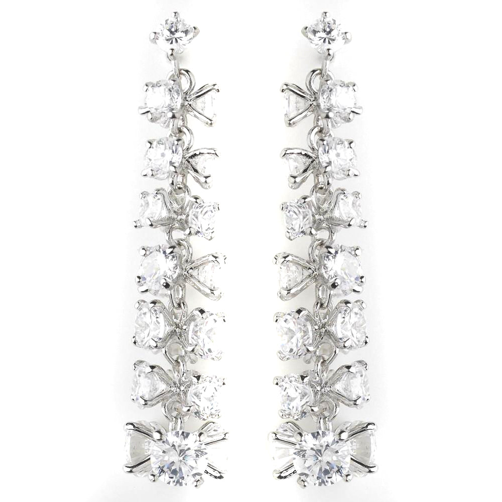 Silver Clear Round CZ Crystal Bridal Wedding Dangle Bridal Wedding Earrings 8673