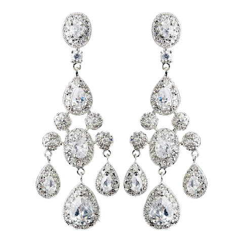 Antique Silver Clear CZ Crystal Bridal Wedding Chandelier Bridal Wedding Earrings 8677