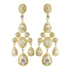 Gold Clear Teardrop CZ Crystal Chandelier Bridal Wedding Earrings 8677