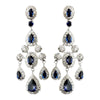 Antique Silver Sapphire CZ Crystal Bridal Wedding Chandelier Bridal Wedding Earrings 8677