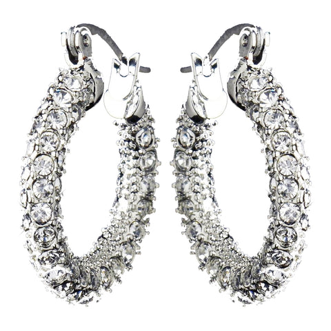 Antique Silver Clear CZ Crystal Hoop Bridal Wedding Earrings 8692