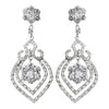 Antique Silver Clear CZ Crystal Flower Bulb Bridal Wedding Earrings 8748
