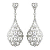 Antique Silver Clear CZ Tear Drop Crystal Dangle Bridal Wedding Earrings 8780