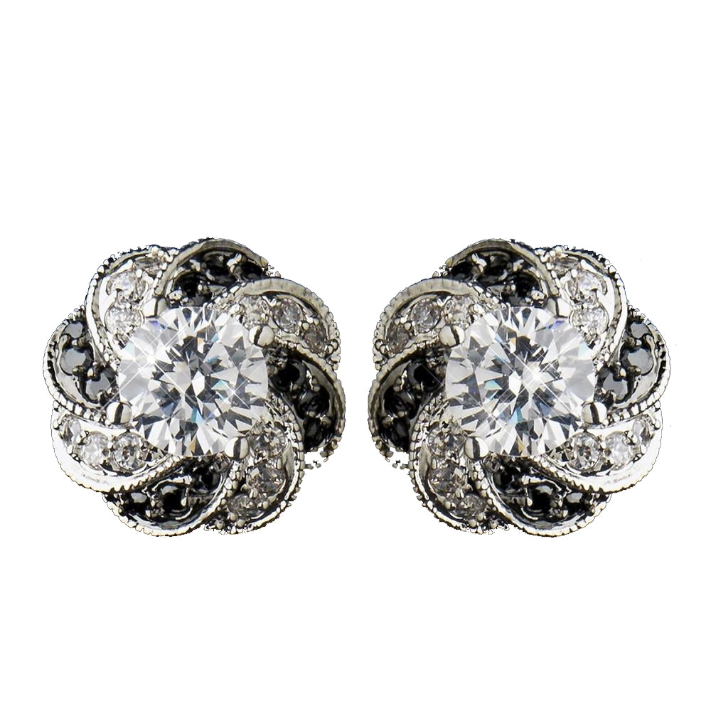 Silver Clear & Black CZ Stone Bridal Wedding Earrings 8785