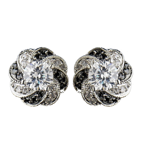 Silver Clear & Black CZ Stone Bridal Wedding Earrings 8785