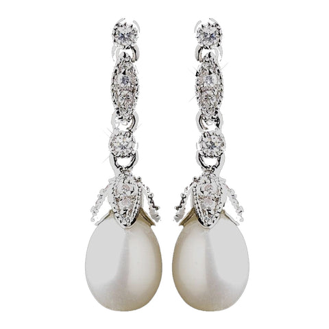 Antique Rhodium Silver Freshwater Pearl Bridal Wedding Earrings 8900