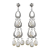 Antique Silver Freshwater Pearl & Clear CZ Crystal Bridal Wedding Earrings 8926