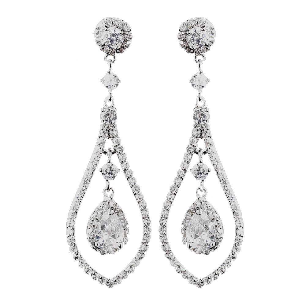 Antique Rhodium Silver Clear CZ Crystal Bridal Wedding Earrings 8928