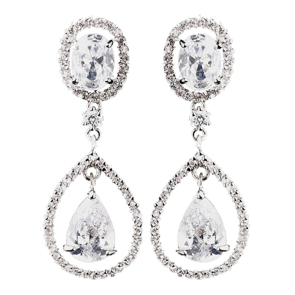 Antique Silver Clear CZ Crystal Bridal Wedding Earrings 8929