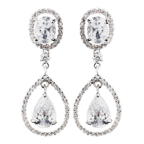 Antique Silver Clear CZ Crystal Bridal Wedding Earrings 8929