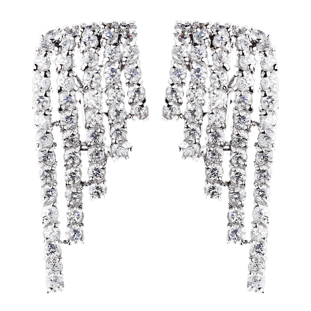 Antique Silver Clear CZ Crystal Dangle Wing Bridal Wedding Earrings 8980