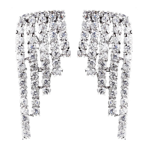 Antique Silver Clear CZ Crystal Dangle Wing Bridal Wedding Earrings 8980