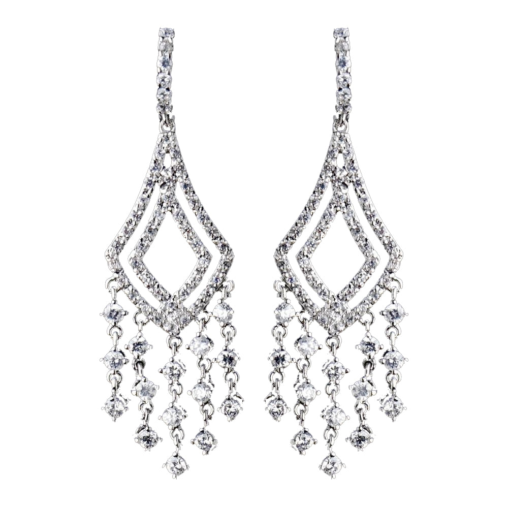 Antique Silver Clear CZ Crystal Chandelier Bridal Wedding Earrings 9002