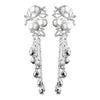 Silver White Pearl & Clear Crystal Bead Dangle Bridal Wedding Earrings 9004