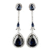 Antique Silver Rhodium Sapphire CZ Crystal Drop Bridal Wedding Earrings 9123