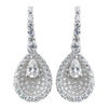 Solid 925 Sterling Silver Clear CZ Crystal Teardrop Center Bridal Wedding Earrings 9261