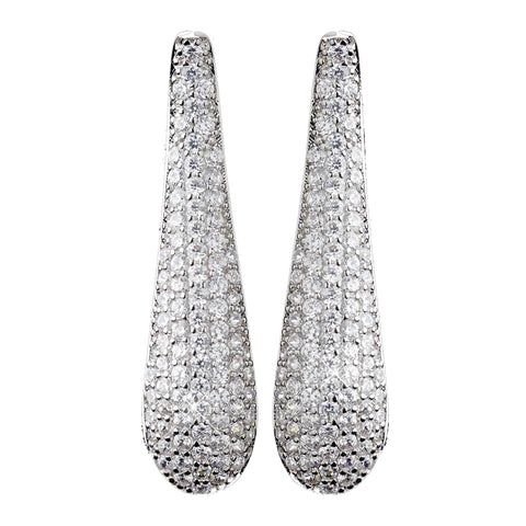 Solid 925 Sterling Silver Clear Rhinestone Long Pave Bridal Wedding Earrings 9264