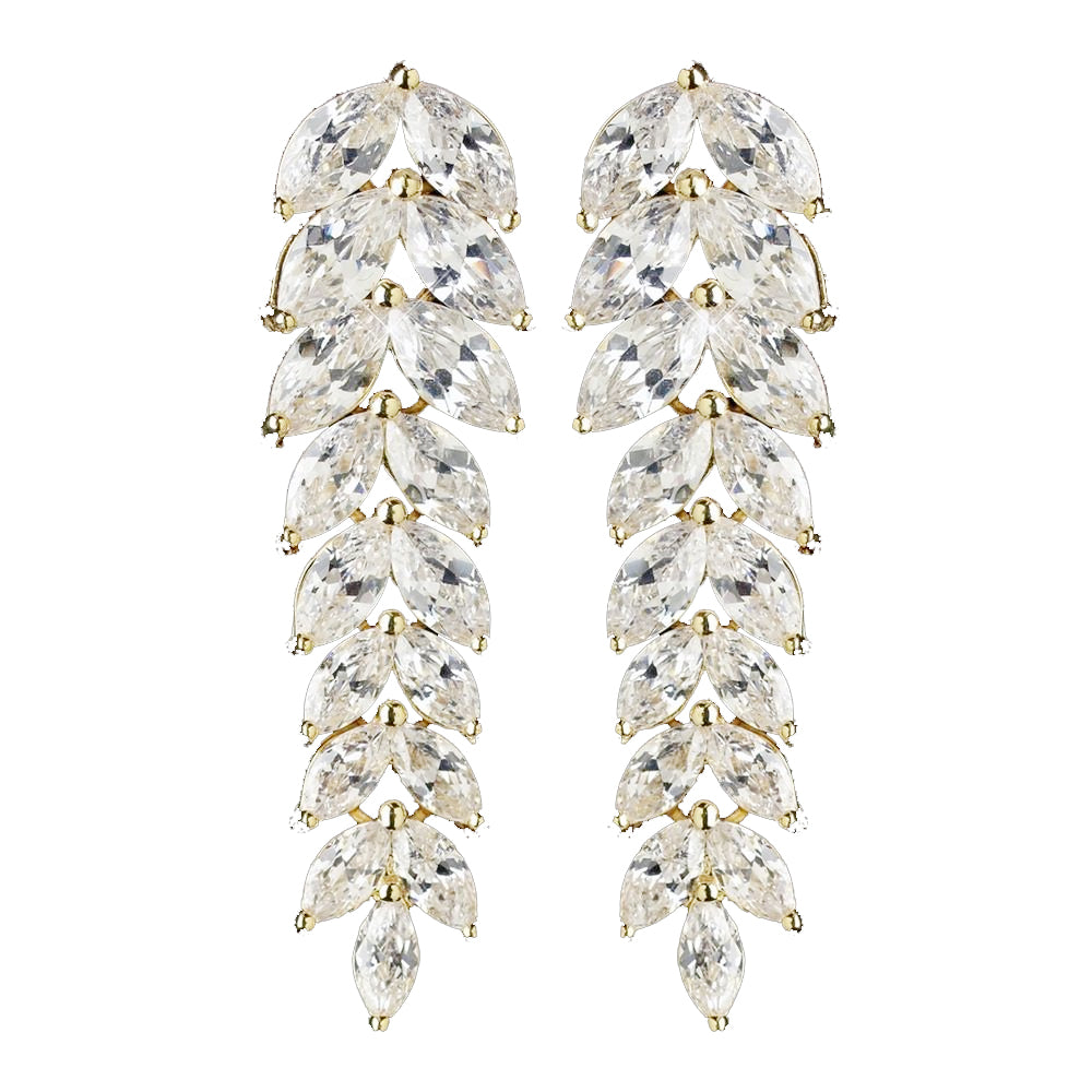 Gold Clear CZ Crystal Chevron Dangle Bridal Wedding Earrings 9397