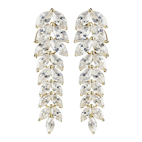 Gold Clear CZ Crystal Chevron Dangle Bridal Wedding Earrings 9397