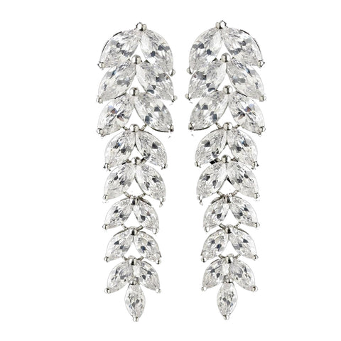 Rhodium Clear CZ Crystal Chevron Dangle Bridal Wedding Earrings 9397