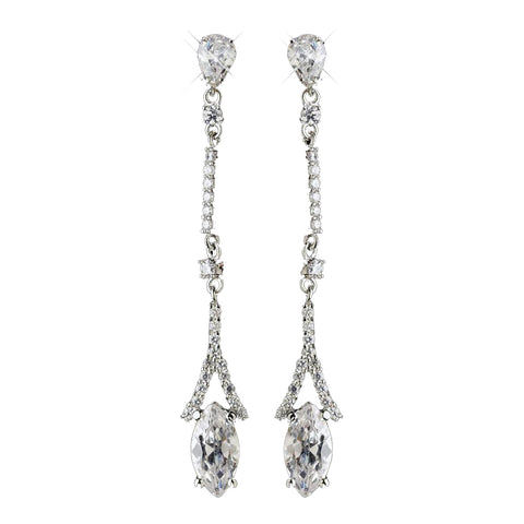 Rhodium Clear CZ Crystal Dangle Bridal Wedding Earrings 9399