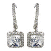 Rhodium Clear Princess Cut CZ Crystal Drop Bridal Wedding Earrings 9411