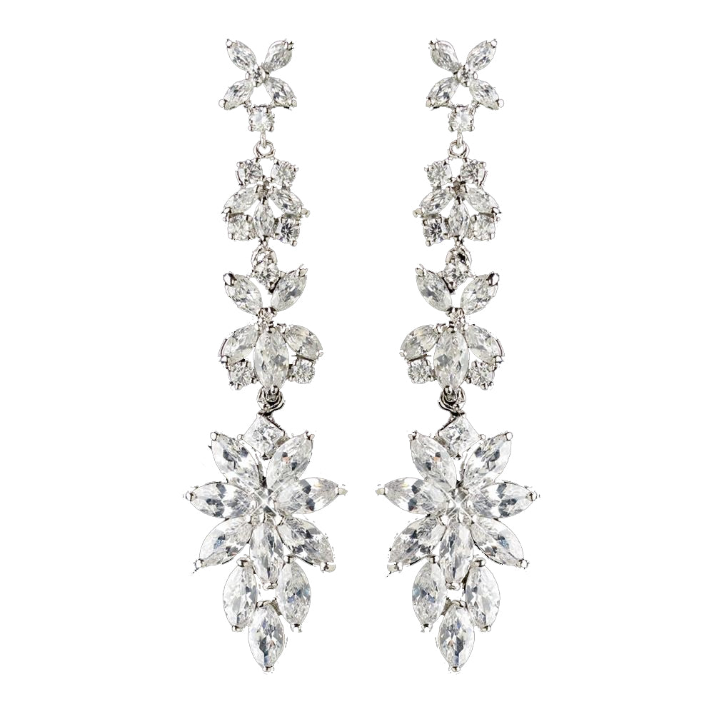 Rhodium Clear Marquise CZ Crystal Dangle Bridal Wedding Earrings E 9413