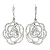 Rhodium Clear CZ Crystal Clear Rose Leverback Drop Bridal Wedding Earrings 9416