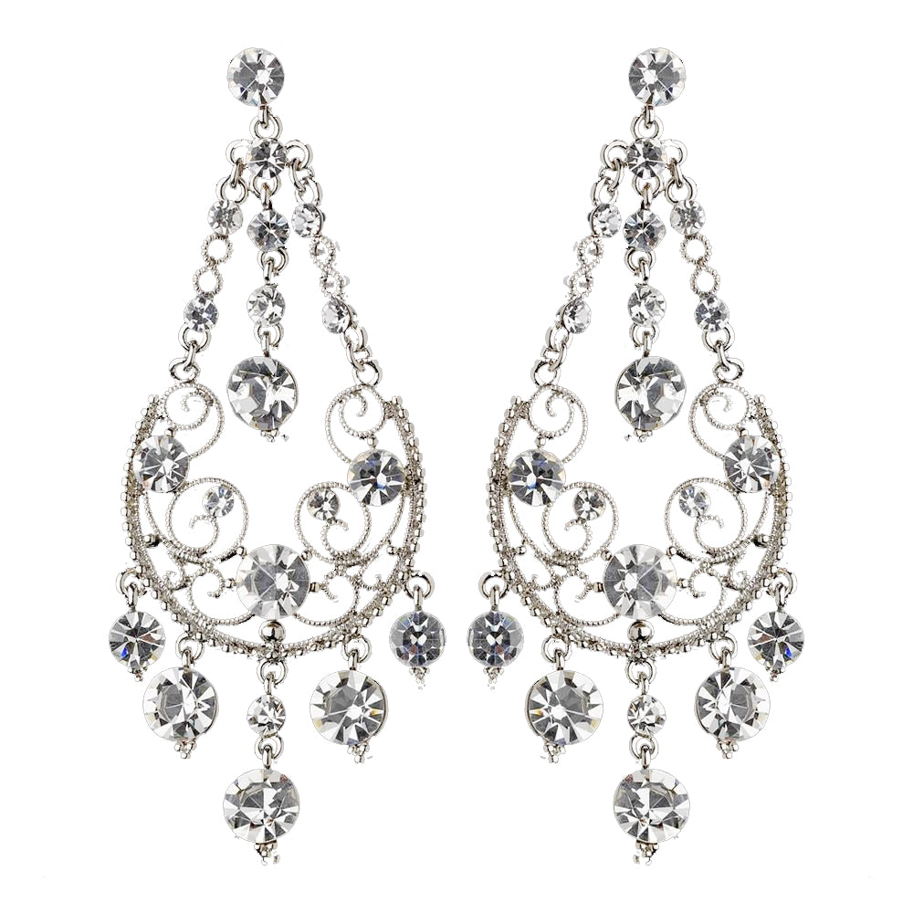 Silver Clear Rhinestone Bridal Wedding Earrings 941